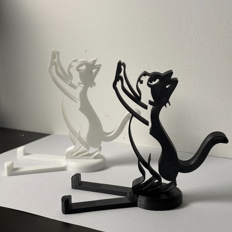 Desk Setup Stand - 추상적인 속이 빈 라인 고양이 모양
