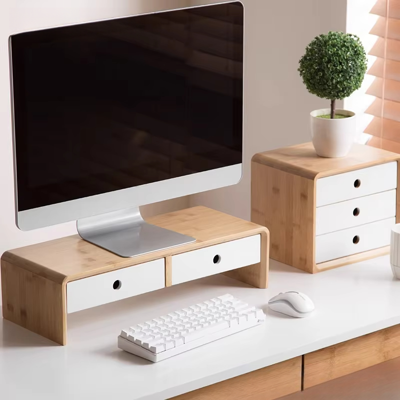 Desk Setup For Laptop And Monitor - 대나무 노트북 모니터 받침대 친환경 데스크탑