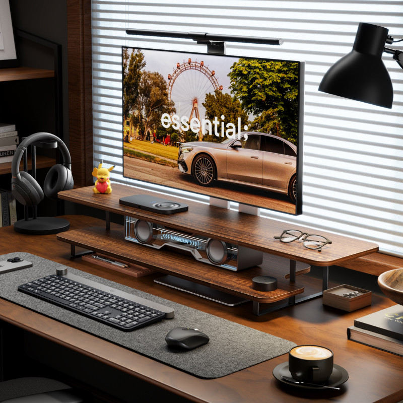 월넛 마감 모니터 스탠드 라이저 원목 데스크탑 정리대  - Desk Setup For Laptop And Monitor 리뷰 및 가격
