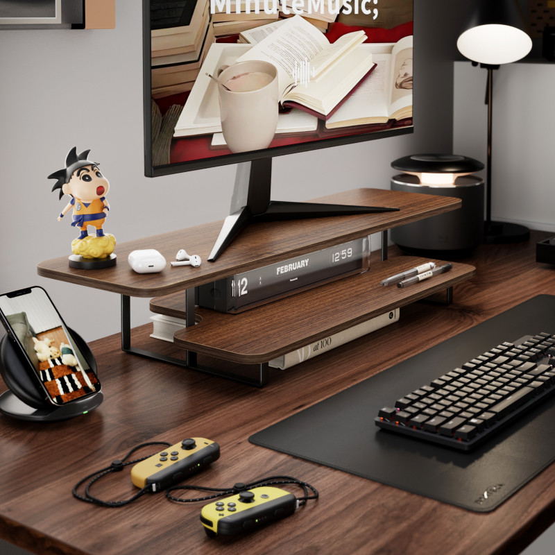 월넛 마감 모니터 스탠드 라이저 원목 데스크탑 정리대  - Desk Setup For Laptop And Monitor 리뷰 및 가격