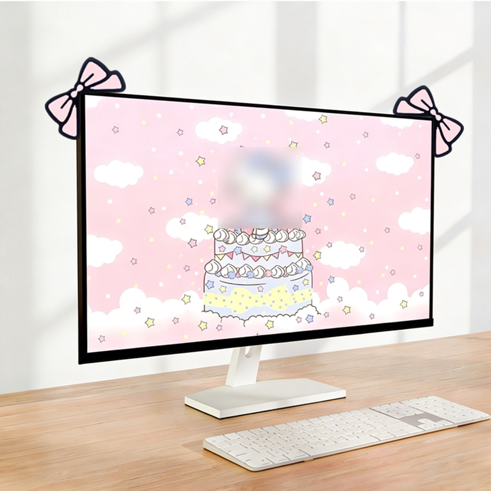 귀여운 핑크 리본 모니터 장식 카와이 스크린 탑 장식품 - Desk Setup For Laptop And Monitor 리뷰 및 가격
