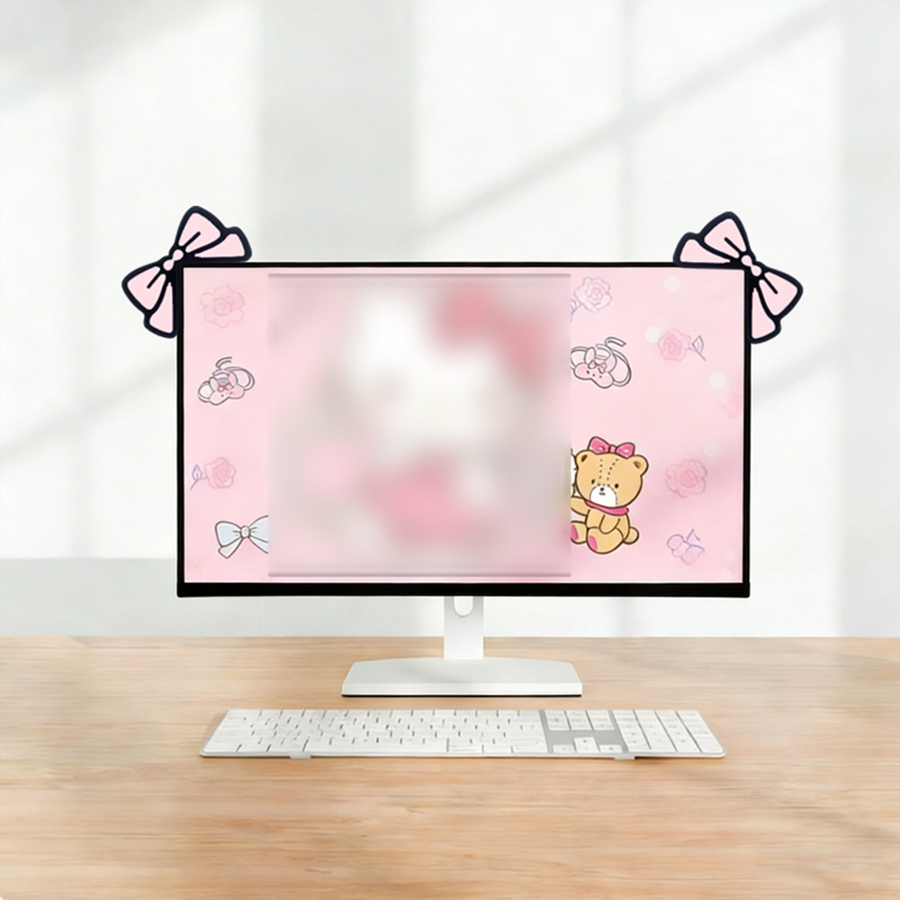 귀여운 핑크 리본 모니터 장식 카와이 스크린 탑 장식품 - Desk Setup For Laptop And Monitor 리뷰 및 가격