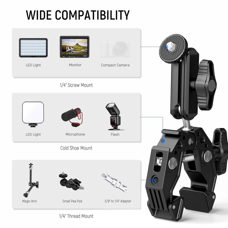 유니버설 알루미늄 슈퍼 클램프, 더블 볼 헤드 매직 암 - Monitor Arm Clamp 리뷰 및 가격